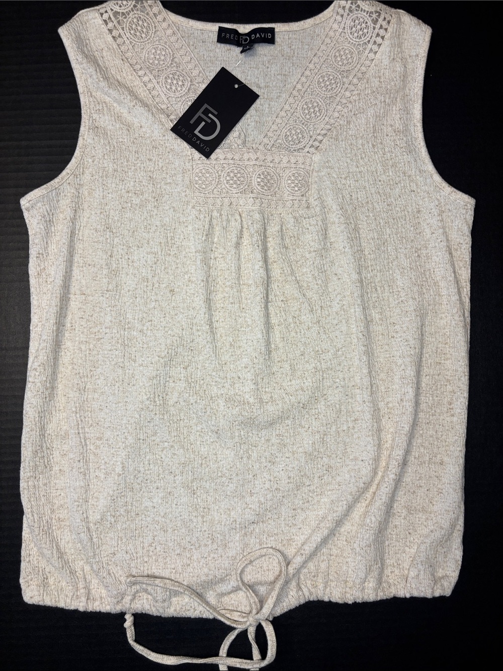 Fred David Cream Crochet Trim Sleeveless Top Large NWT
